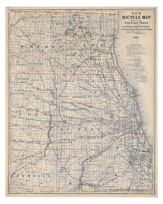 Historic vintage poster Chicago Bicycle map 1897 16x20