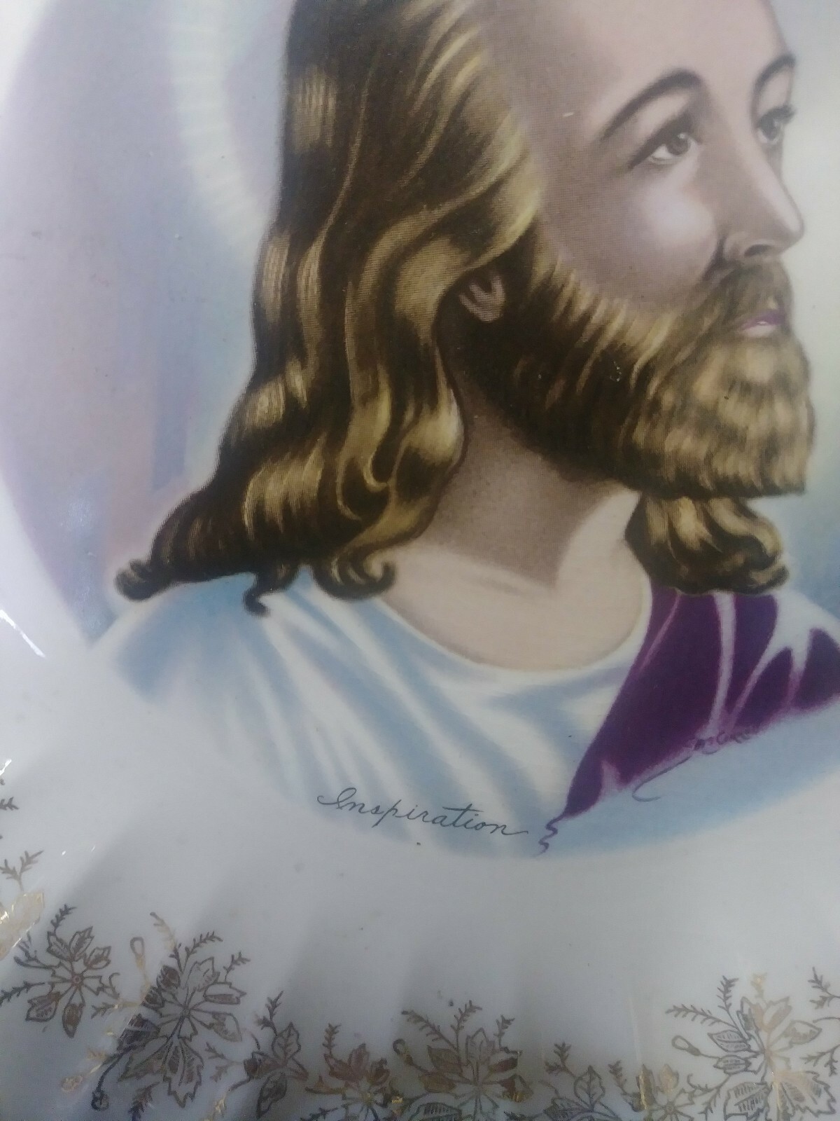 SANDERS MANUFACTURING JESUS PLATE /INSPIRATION 4 /23K GOLD TRIM. 10