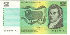 AUSTRALIA $2 Dollars aXF Banknote (1985) P-43e Johnston-Fraser Sign Prefix KYZ