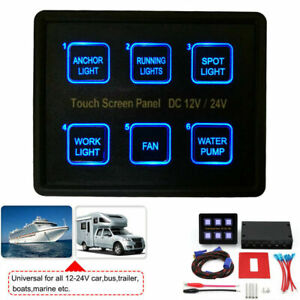 6-Gang LED Touch Screen Switch Panel Control Box Car Marine Boat RV 12V/24V