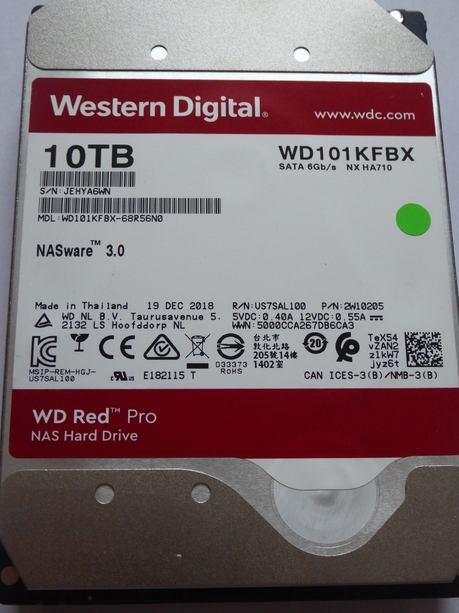 2018 Western Digital WD101KFBX-68R56N0 19 DEC W/N: 2W10205 WD Red  