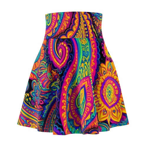 Gonna skater donna paisley neon luminosa psichedelica essenziale abbigliamento festival - Foto 1 di 43