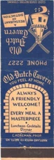 Old Dutch Tavern Restaurant Luncheon Cocktails Dinner Vintage Matchbook Cover