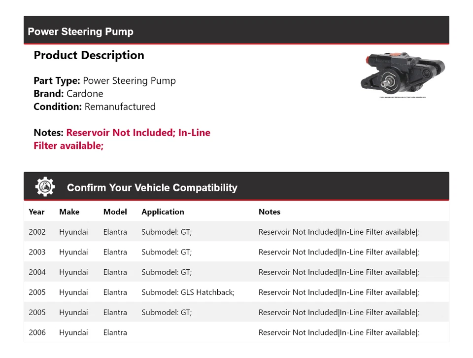 适用于 2002 - 2006 现代伊兰特动力转向泵 Cardone 2003 2004 2005 — 第 2/4 张图片