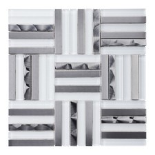 White Glass Stainless Steel Metallic Glass Parquet Mosaic Tile Wall Backsplash