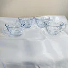 4 VTG Anchor Hocking Sapphire Blue Bubble Glass Coffee Tea Cups Only