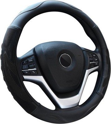 Alusbell Microfiber Leather Steering Wheel Cover for Large Cars 15.5-16'' Black