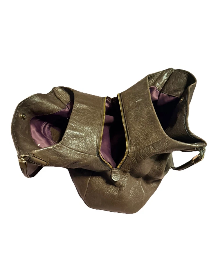 Coach Madison Phoebe Pebble Leather Brown Bag Purple Liner - Image 4 of 4