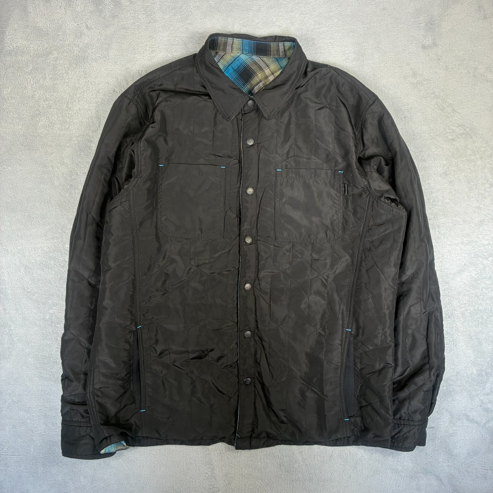 VTG Oakley Y2K Blue Green Reversible Quilted Lined XL Snap Button Shirt Jacket image 3