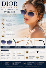 NOS Christian Dior CD 2313 Col 45 Gold Blue Gradient Sunglasses Austria 59-16