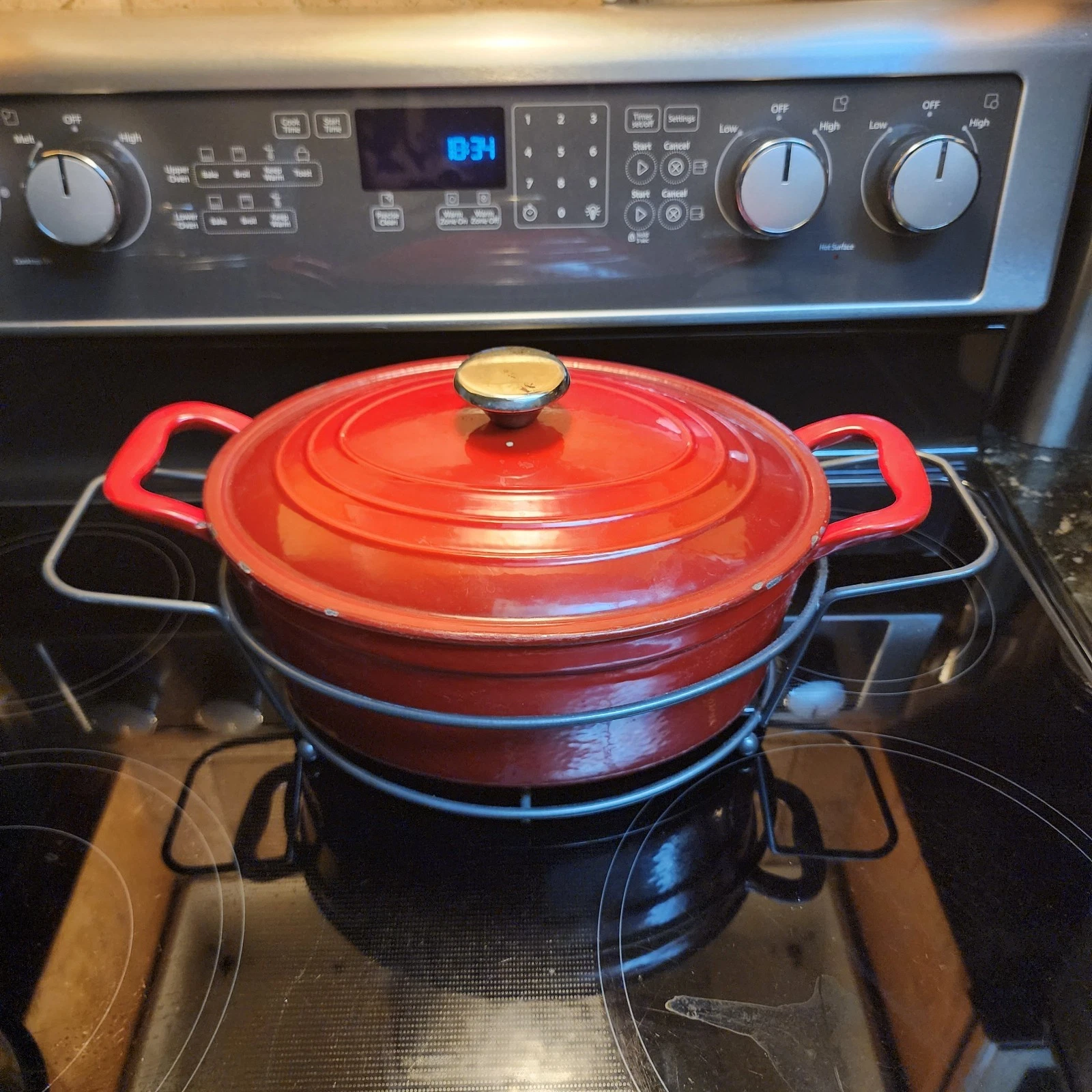 COOKS Tradition Red Enameled Cast Iron Dutch Oven Pot with Lid Preowned