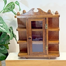 Small Wood Curio Display Cabinet W Glass Door, 9 Shelves,  Tabletop / Wall 8.5”H