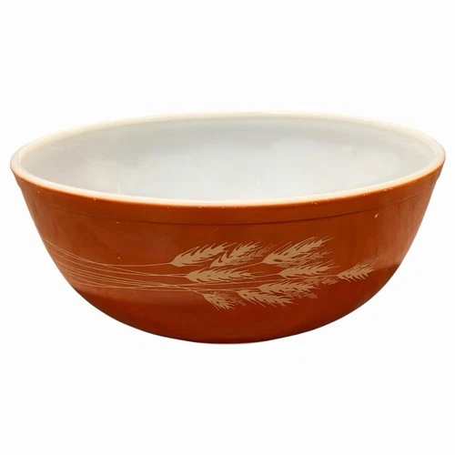 Pyrex Autumn Harvest Wheat 404 Mixing Bowl 4 Qt Rust Wheat Design Orange Vintage