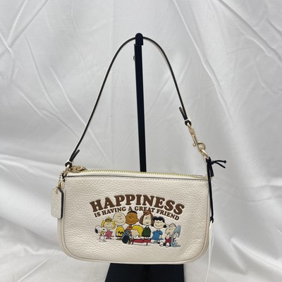 Coach X Peanuts Womens Nolita 19 Happiness Wristlet Handbag Leather CVM76 Chalk