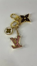 Louis Vuitton Gold Tone Bag Charm Keychain LV Logo Flower Charm