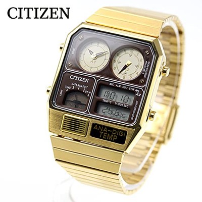 CITIZEN アナデジテンプ 腕時計 ブラック×ゴールド Unused CITIZEN ANA-DIGI TEMP JG2103-72X Brown Gold Reproduction