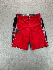 Ocean Pacific OP Boys Swim Board Shorts Red Black Plaid Size XXL 18