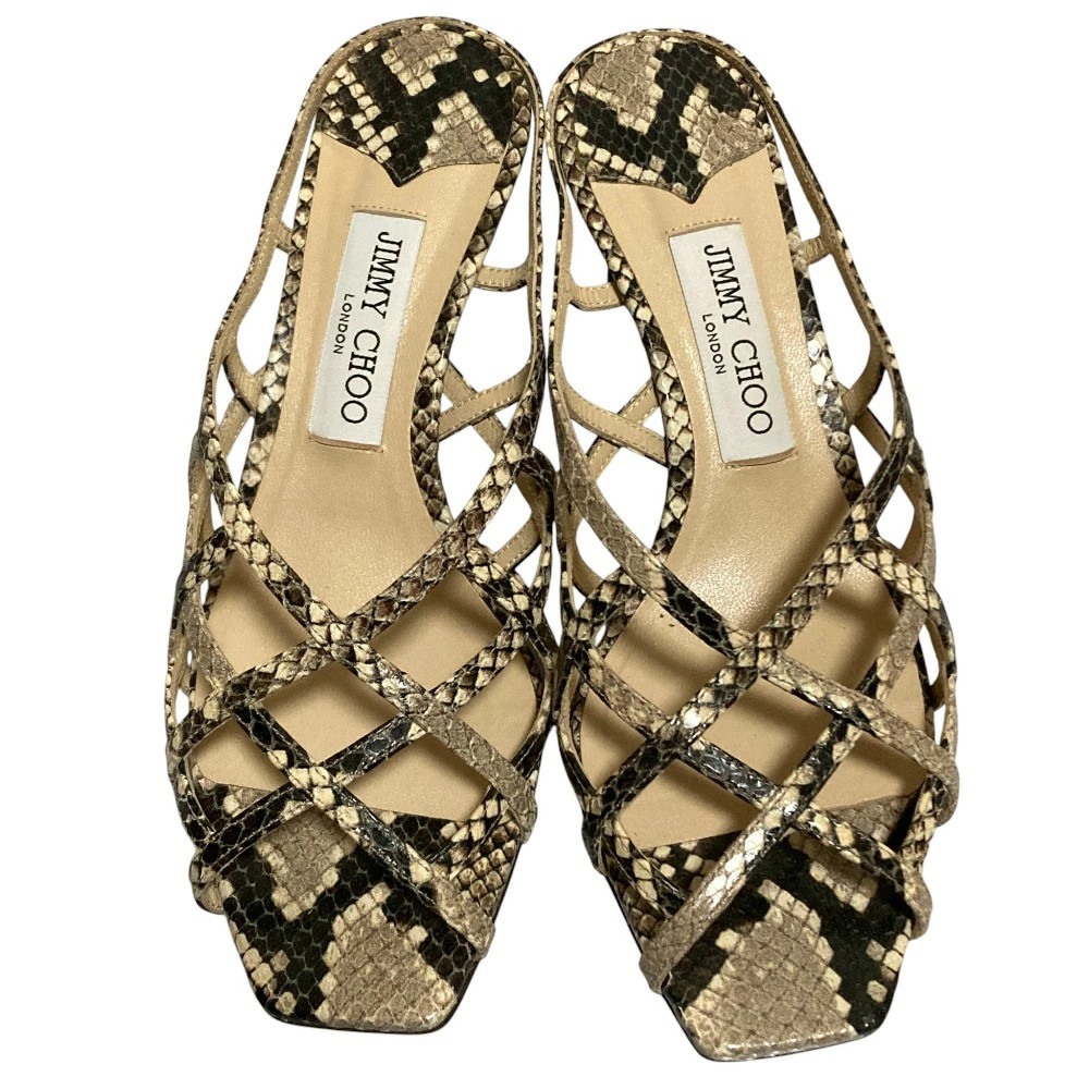 Jimmy Choo Python Pattern Strap Mule Sandals Beig… - image 2