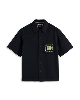 Scotch & Soda Structured Short Sleeve Shirt Men's L Charcoal Art Button Closure