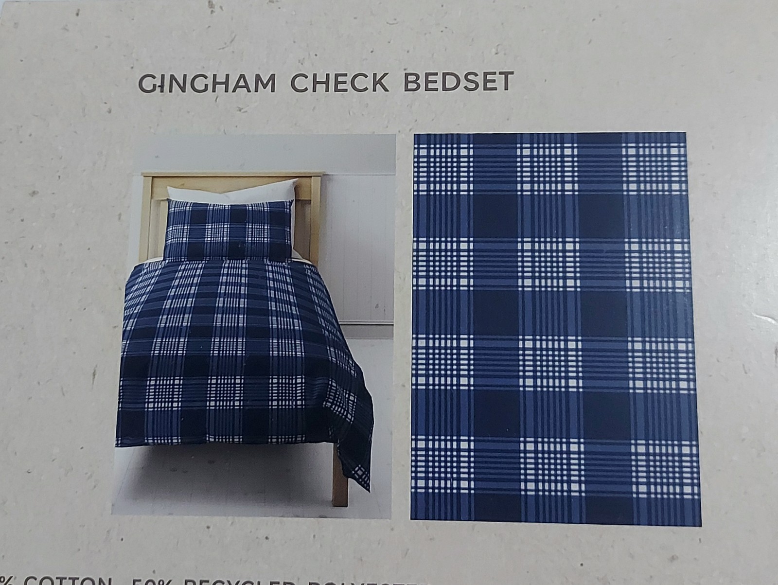Set letto M&S Kids Staynew misto cotone non ferro Gingham check mix blu navy nuovo con etichette
