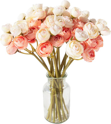 18 Pcs Artificial Silk Rose Flowers Persian Ranunculus Bouquet Asian Buttercup,S