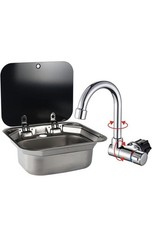 RV Stainless Steel Hand Wash Basin with Folded Faucet  Tempered Glass Lid