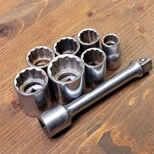 Vintage Thorson Sockets (6) & Extension (1) USA Made 1/2" Drive 12pt