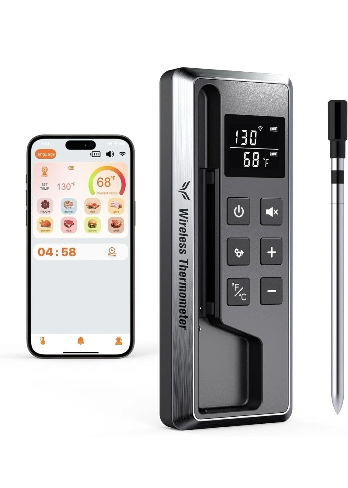 Paneceia Wireless Meat Thermometer Digital, 800FT Long Range Bluetooth Cooking T