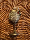 Adorable Cocktail Pin Brooch Goldtone Rhinestone Vintage Estate Costume Jewelry