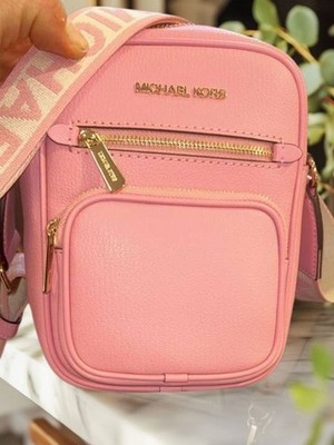 Michael Kors Jet Set Medium Women Leather Handbag Purse Crossbody Bag Carnation