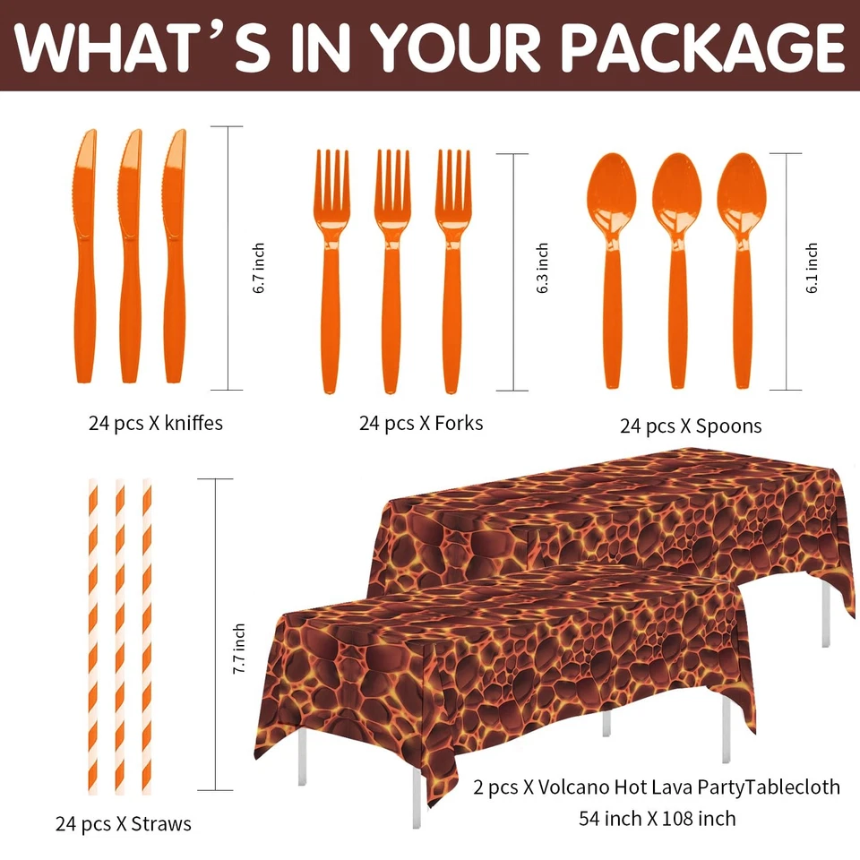 Juego de decoraciones de fiesta volcán vajilla temática lava caliente 24 piezas dinosaurio dinosaurio Foto 3 de 4