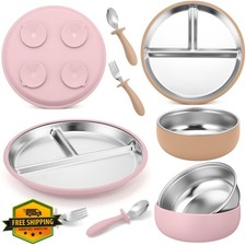 Honeydak Baby Plates Bowls Spoons Forks Pink Matte Tan