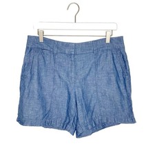 LOFT Chambray Blue Linen Cotton Flat Front Shorts Womens 6