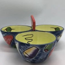 Clay Art MARTINI LOUNGE 1 PIECE CERAMIC Triple Dish Olive Server