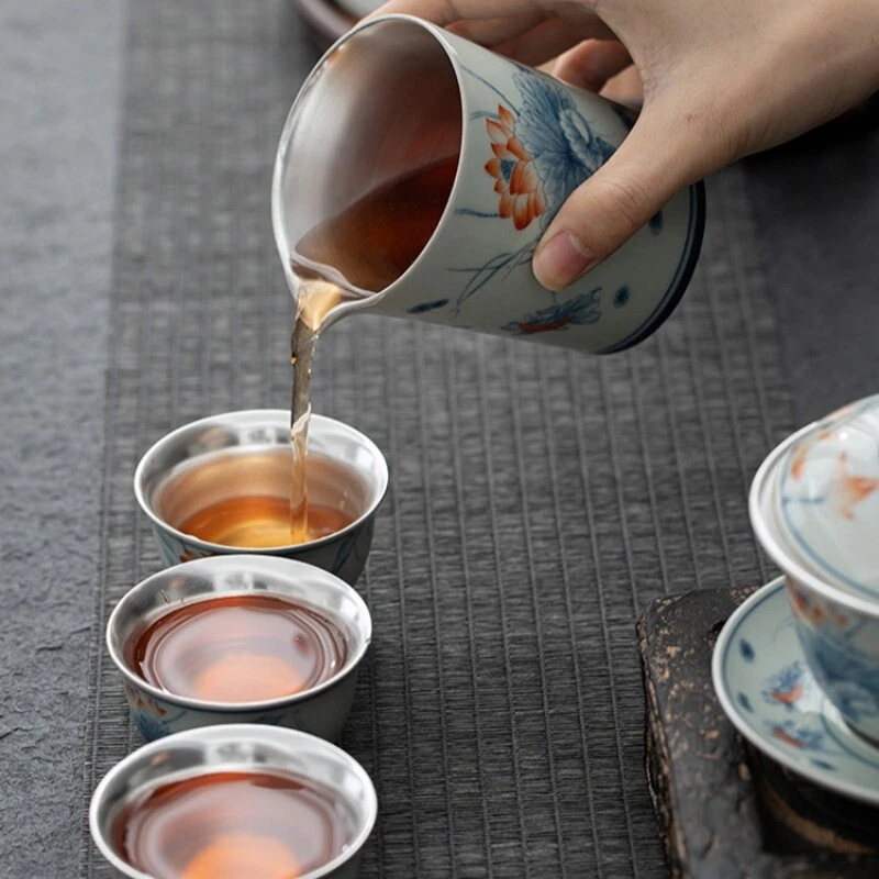 Juego de té chino recién listado plata esterlina cerámica puré taza de té jarra tazón Foto 3 de 4