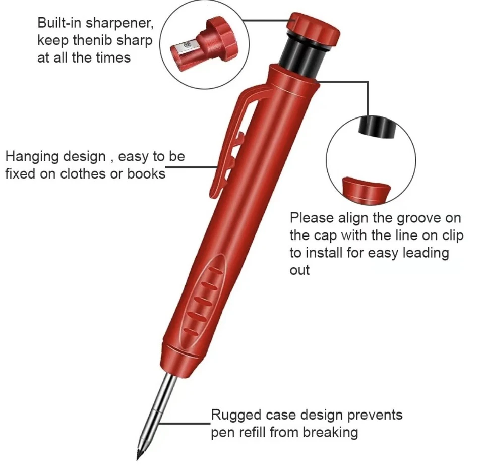 5Pcs Mechanical Carpenter Pencil, 36 Pcs Refills Needle Nose & Box - Image 2 of 4