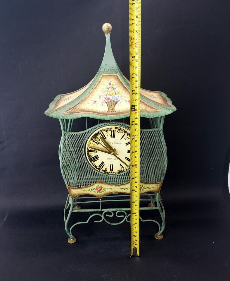 Free Standing Clock Floral Poirot Germain Saint Croix Paris Metal Cage