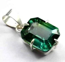 Certified 33.5 Ct+ Natural Emerald 925 Solid Silver Emerald Cut Pendant Gemstone