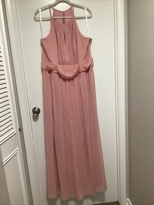 Women David's Bridal Long Highneck Chiffon Bridesmaid Formal Dress Size 20  Rose | eBay