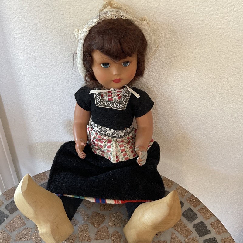 Vintage Dutch Doll with Wooden Shoes 18” tall