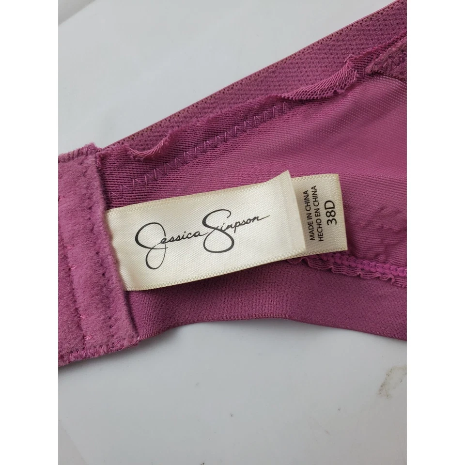 Sujetador de encaje de microfibra floral púrpura para mujer Jessica Simpson talla 38D Foto 3 de 4