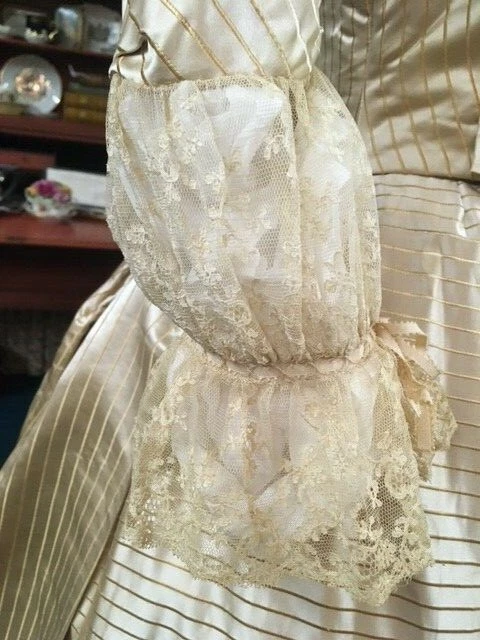 #21-099, Stunning 1880's Ivory & Yellow Silk Stripe Ballgown - Image 2 of 4