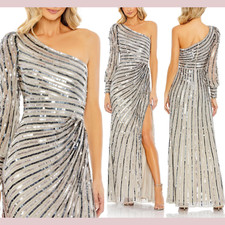 NWT $598 MAC DUGGAL [ 8 ] 10793 Asymmetrical One Shoulder Sequin Gown J505