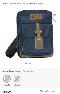 NEW Buxton Expedition II Trekker Sling Bag Backpack NAVY BLUE + TAN MSRP $60