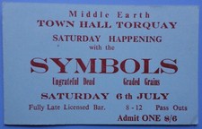 Symbols Concert Ticket July 6, 1968 Town Hall, Torquay, Devon, England