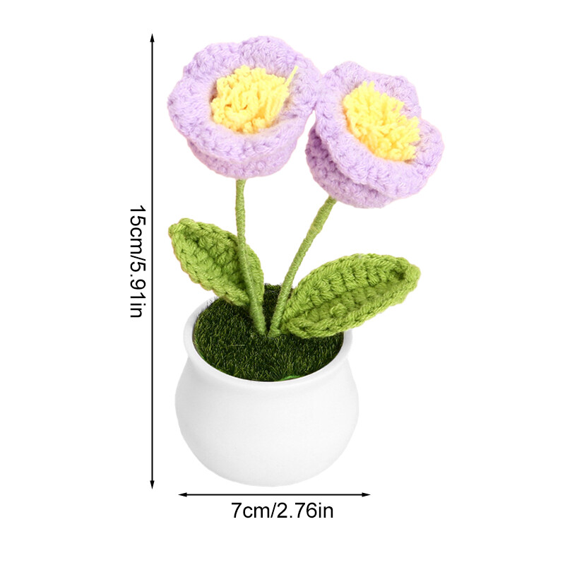 Hand Knitted Potted Plant Crochet Flower Bouquet Wedding Home Desktop