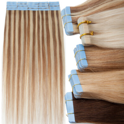 12-24'' THICK Tape In Hair Extensions Human Hair White Invisible for Women AAAAAA