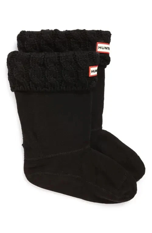 Hunter L26740 Kids Black Half Cardigan 6 Stitch Cable Boot Socks
