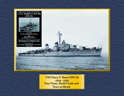 USS Harry F. Bauer DM-26 Custom Personalized Print of US Navy Gift Idea