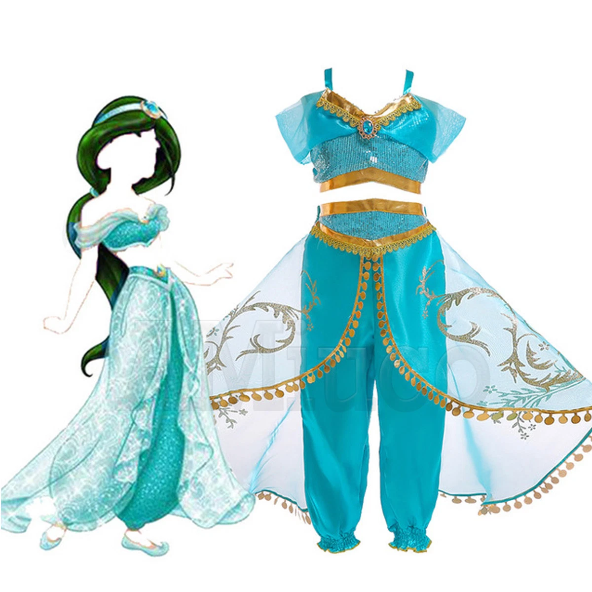  Disfraz de princesa Jasmine, Aladdin, para mujer